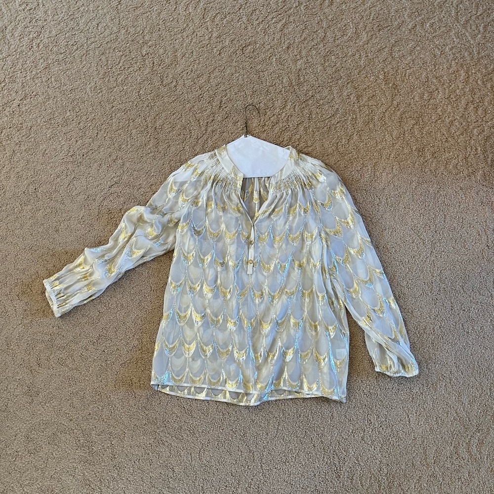 Lily Pulitzer Elsa blouse, ivory and gold